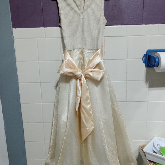 Young land girls size 7 brownish tan color formal ribbon tie dress - Picture 6 of 6